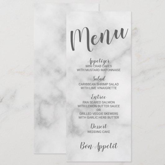Menu Mariage Marbre blanc élégant (Devant / Derrière)