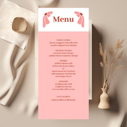 Menu Mariage marguerite rose groovy moderne