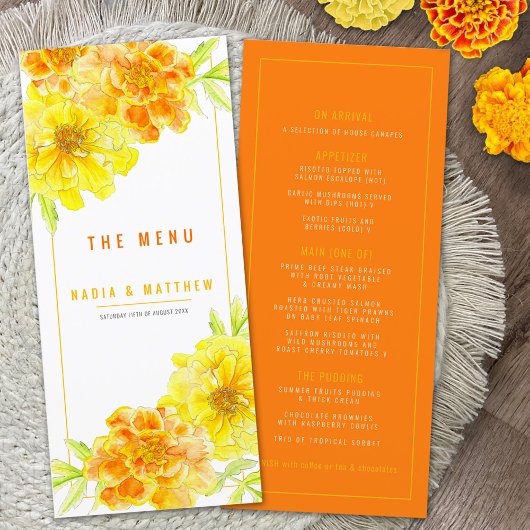 Menu Mariage marigold jaune orange