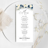 Menu Mariage Marine bleu et blanc Roses