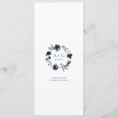 Menu Mariage Marine Bleu Flore Vert Argent (Dos)