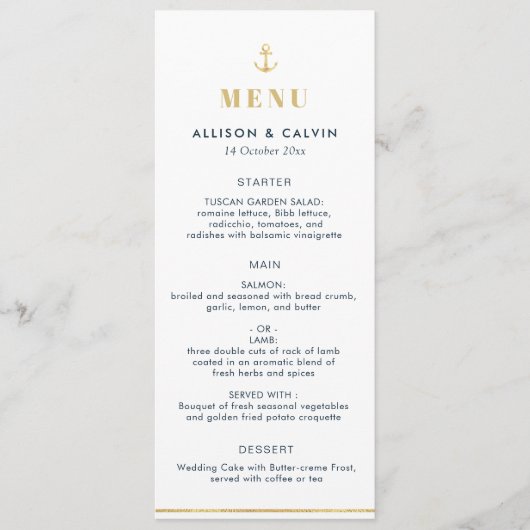 menu mariage marine bleu marine (Devant)