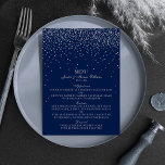 Menu Mariage Marine Blue & Glam Silver Confetti<br><div class="desc">La collection de confettis mariages bleu marine et argent glam est parfaite pour tout couple qui planifie une célébration mariage romantique. Le design se compose d'un arrière - plan bleu marine chic avec confetti argent glam qui est vraiment étonnant et parfait pour tout événement spécial. Le libellé incorpore la même...</div>