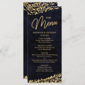 Menu Mariage Marine Blue Watercolor & Gold Confett (Devant / Derrière)