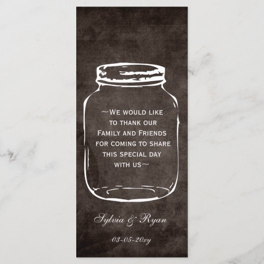 menu mariage marron rustique mason jar (Dos)