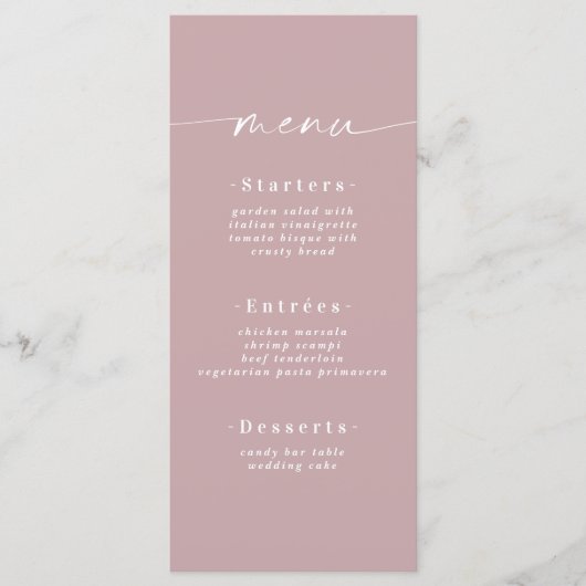 Menu Mariage Mauve Dusty couleur simple (Devant)
