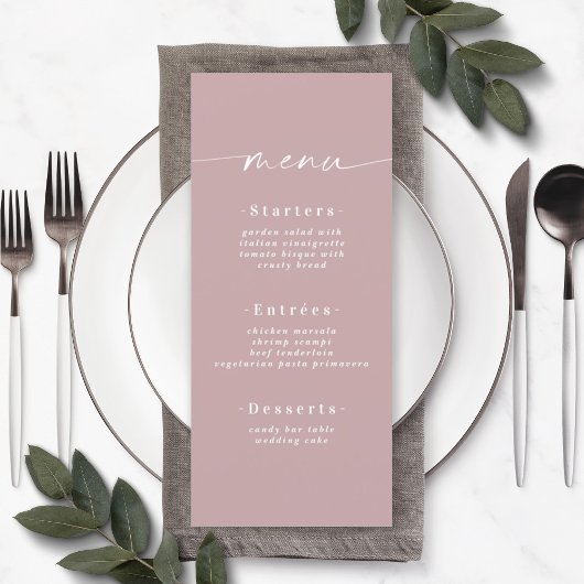 Menu Mariage Mauve Dusty couleur simple