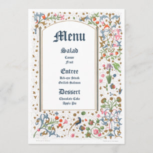 Menu Mariage médiéval aux oiseaux et fleurs illuminés