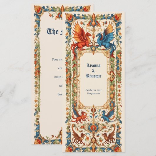 Menu Mariage Médiéval, Manuscrit Ancien (Devant / Derrière)
