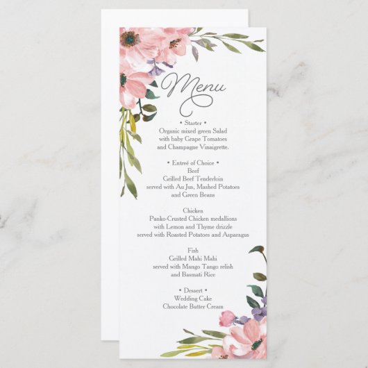 Menu mariage - Menu Fête des mariées Rose à thé (Devant / Derrière)