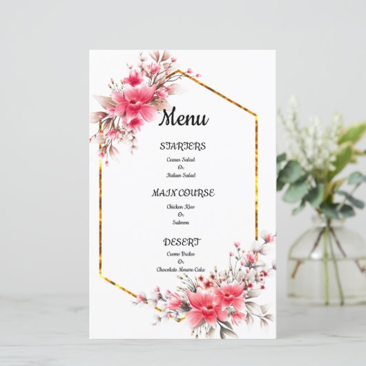 menu mariage, menu mariage à fleurs (Debout devant)