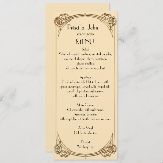 Menu Mariage, menu réunion, grand Gatsby, ivoire,  (Devant / Derrière)