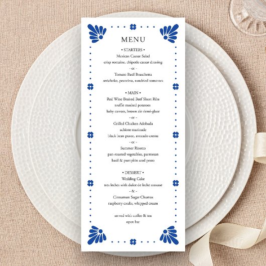 Menu Mariage mexicain Talavera
