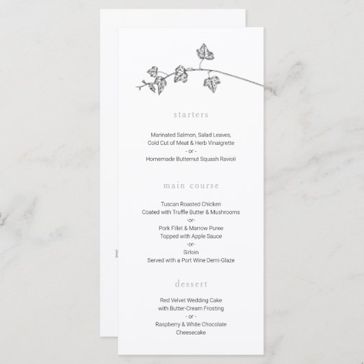 Menu Mariage minimal (Devant / Derrière)