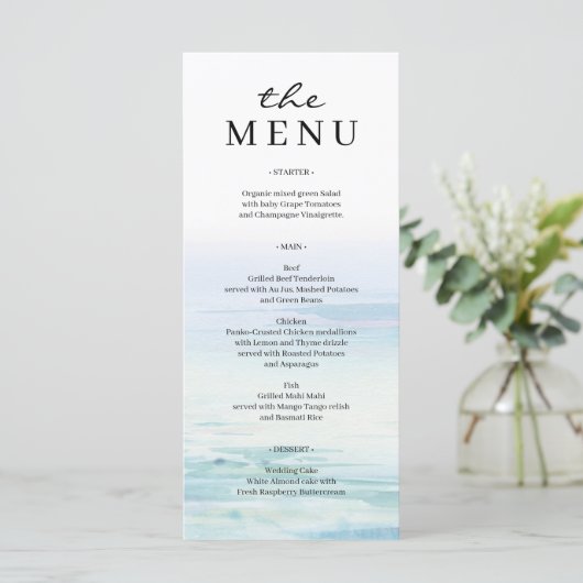 Menu Mariage Minimal Beach Waves (Debout devant)