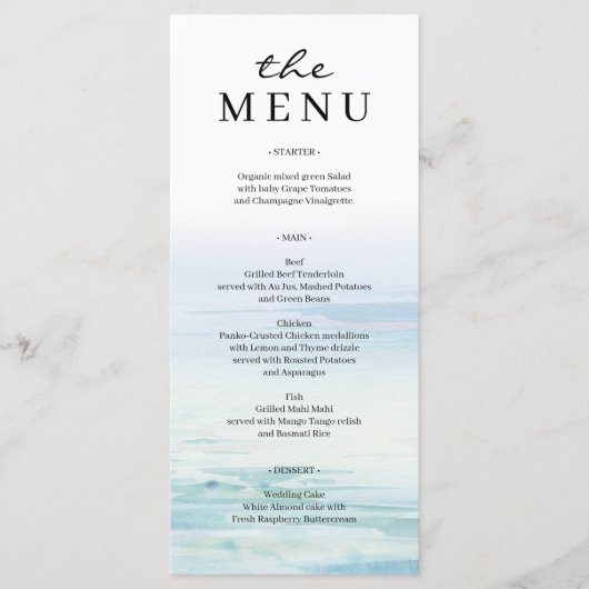 Menu Mariage Minimal Beach Waves (Devant)