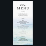 Menu Mariage Minimal Beach Waves<br><div class="desc">Ajoutez ce menu assorti à votre décor mariage. Cette magnifique collection de modèles de mariage de plage d'aquarelles minimes dispose d'un cadre océanique serein et peint à la main qui capture parfaitement la beauté tranquille de la mer. Avec des vagues fluides et douces dans des tons délicats de bleu et...</div>