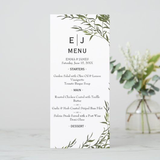 Menu Mariage minimal Chic Greenery (Debout devant)