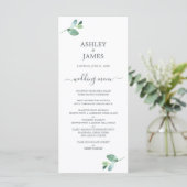 Menu Mariage minimal de feuillage Eucalyptus à script c (Debout devant)