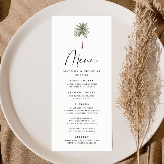 Menu Mariage minimal de palmiers
