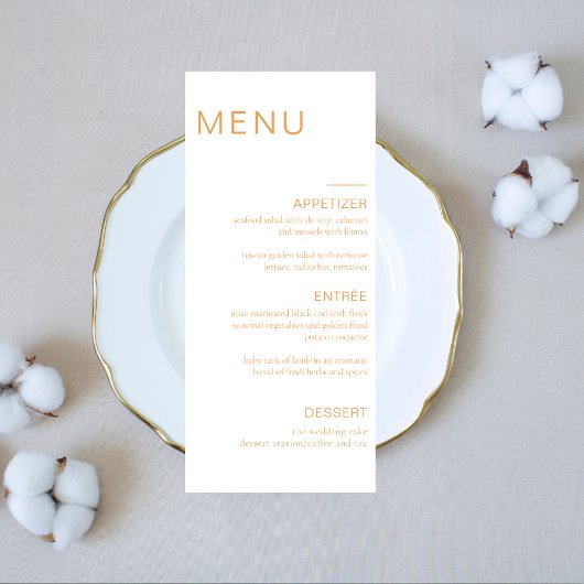 Menu Mariage minimal Dîner Anniversaire Douche