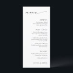 Menu Mariage minimal moderne et élégant<br><div class="desc">Menu mariage moderne avec un design simple et minimaliste noir et blanc avec une typographie élégante et une police serif traditionnelle classique. La disposition minimaliste fait de ce menu un choix idéal pour un mariage formel.</div>