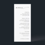Menu Mariage minimal moderne et élégant<br><div class="desc">Menu mariage moderne avec un design simple et minimaliste noir et blanc avec une typographie élégante et une police serif traditionnelle classique. La disposition minimaliste fait de ce menu un choix idéal pour un mariage formel.</div>