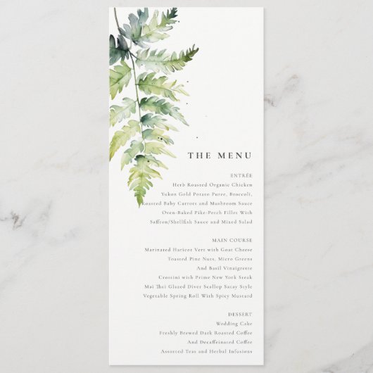 Menu Mariage Minimal Vert Aquarelle Fern Foliage (Devant)