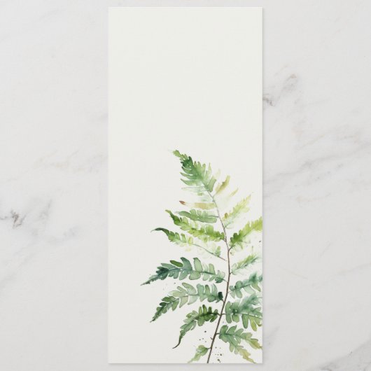 Menu Mariage Minimal Vert Aquarelle Fern Foliage (Dos)