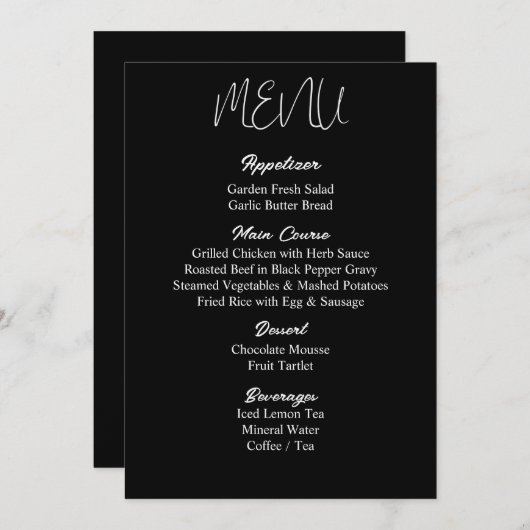 Menu Mariage Minimalis - Imprimé (Devant / Derrière)