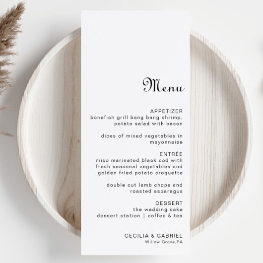 Menu Mariage minimaliste