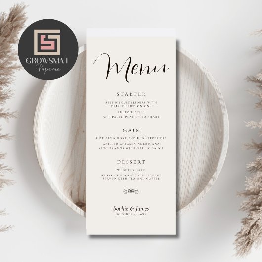 Menu Mariage minimaliste