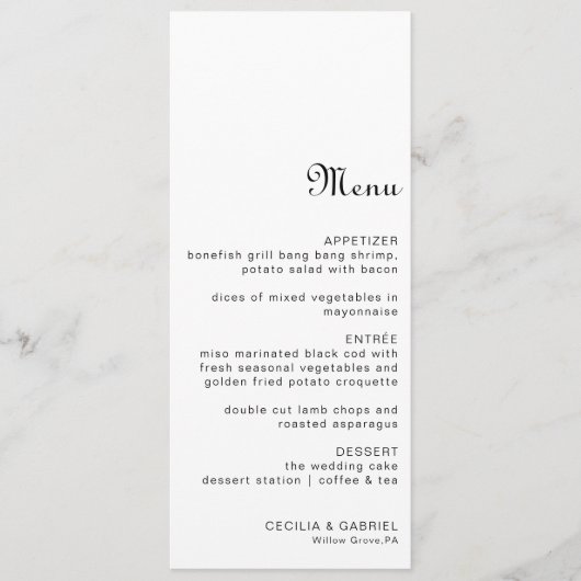 Menu Mariage minimaliste (Devant)