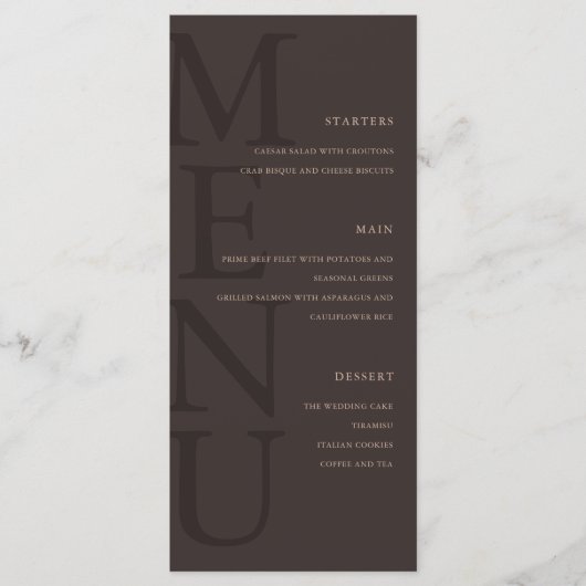 Menu Mariage Minimaliste Brun Moderne (Devant)