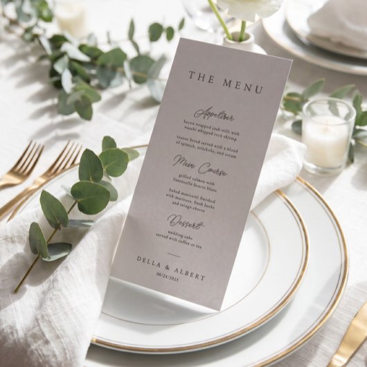 Menu Mariage Minimaliste Calligraphique Gris Clair