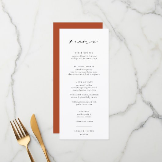 Menu Mariage minimaliste chic (Devant/Arrière en situation)