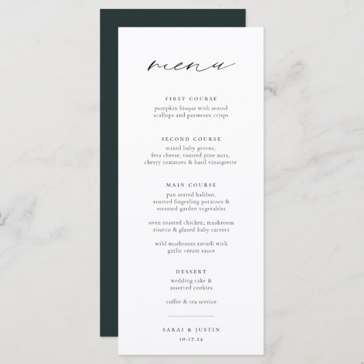 Menu Mariage minimaliste chic (Devant / Derrière)