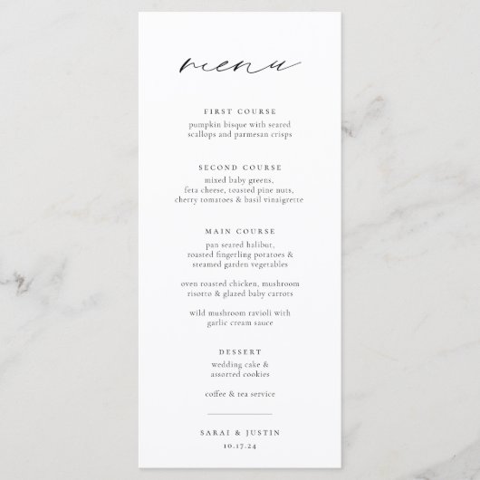 Menu Mariage minimaliste chic (Devant)