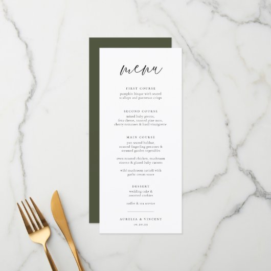 Menu Mariage minimaliste chic (Devant/Arrière en situation)