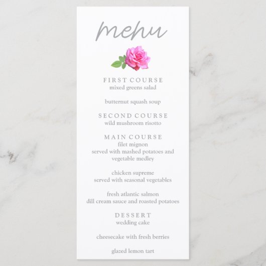 Menu Mariage Minimaliste Classique Rose Rose (Devant)
