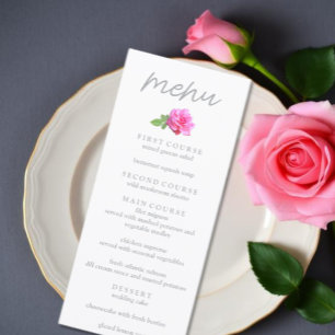 Menu Mariage Minimaliste Classique Rose Rose
