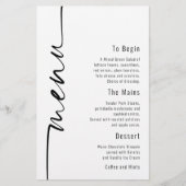 Menu Mariage minimaliste de calligraphie budgétair (Devant)