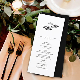 Menu Mariage minimaliste de papillon noir blanc