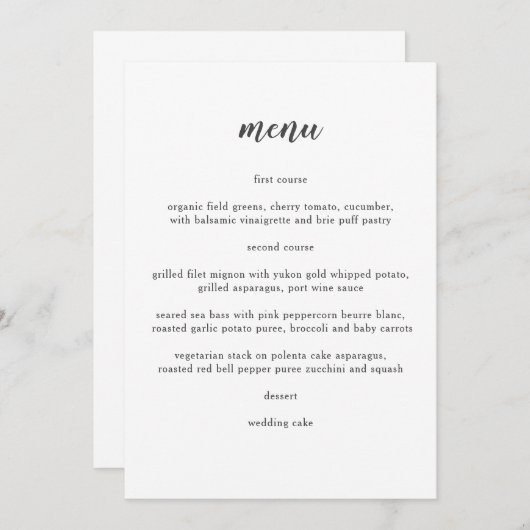Menu Mariage minimaliste de précision (Devant / Derrière)