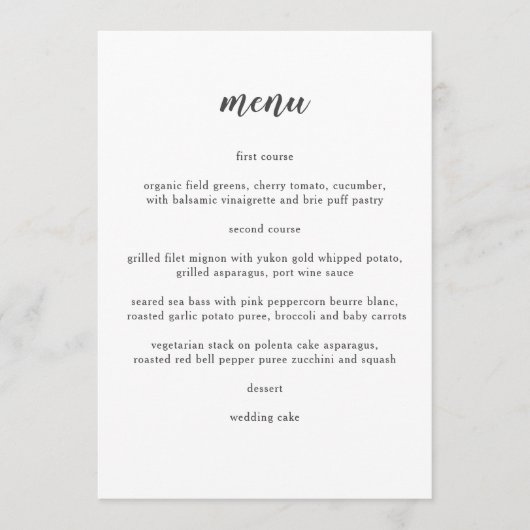 Menu Mariage minimaliste de précision (Devant)