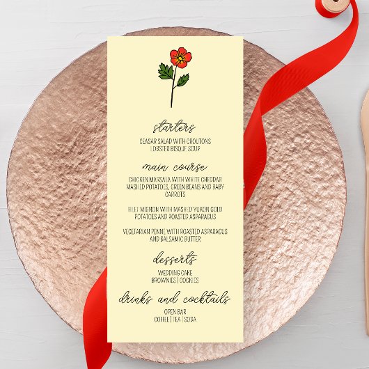 Menu Mariage minimaliste de Primrose