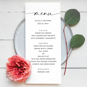 Menu Mariage minimaliste de script moderne noir et blan
