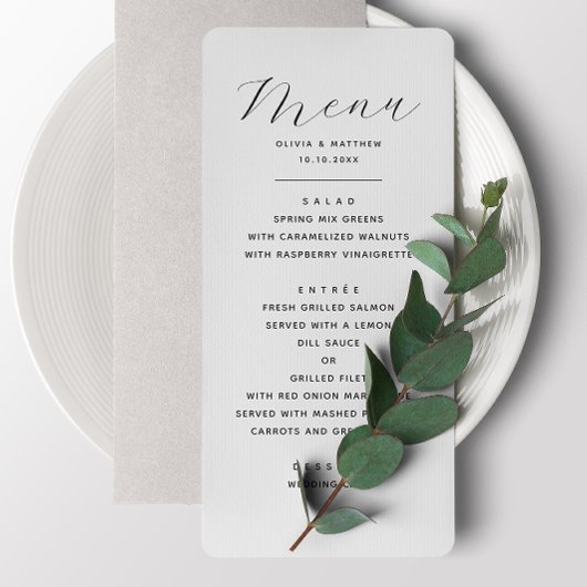 Menu Mariage minimaliste | Dîner De Réception Élégant E
