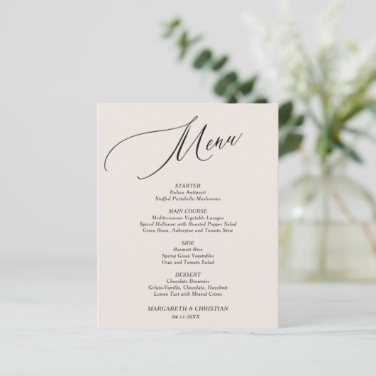 Menu Mariage minimaliste du sable économique (Debout devant)