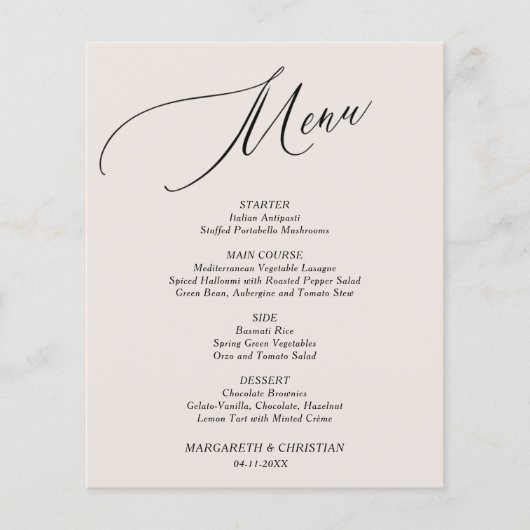 Menu Mariage minimaliste du sable économique (Devant)